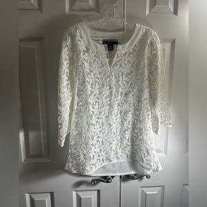 Peck & Peck White Lace Detail Blouse - Size M